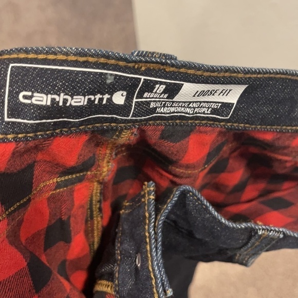 Carhartt Women's Flannel Lined Jeans Straight Leg Loose Fit Dark Wash 18X32 - Picture 9 of 10